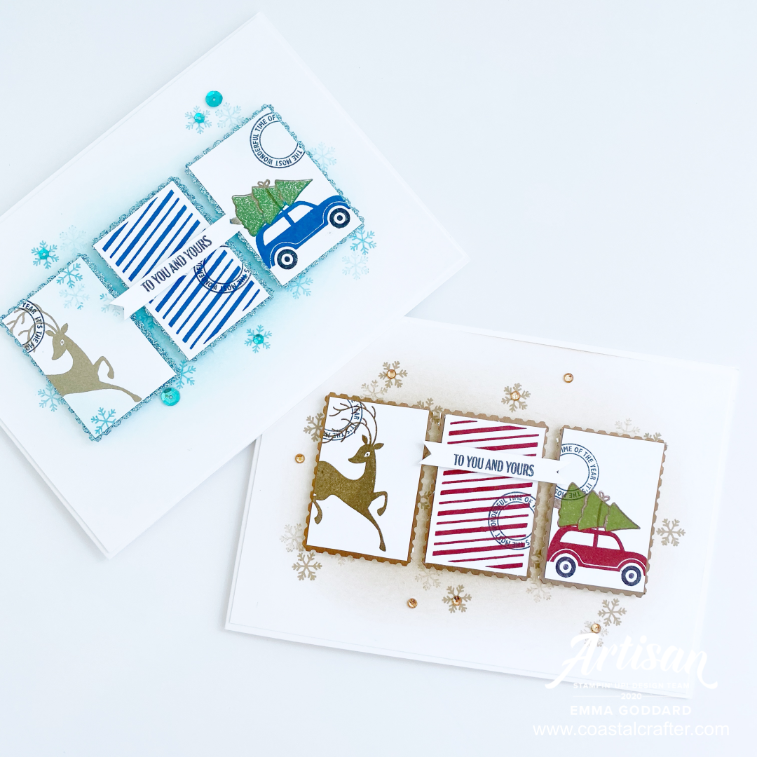 Simple panel cards using the Festive Post Stamp Set, made by Emma Goddard Artisan Design Team Member 2020