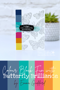 Smoky Slate Butterfly background with rainbow colour blocks down the left hand side, all products from Stampin' Up!
