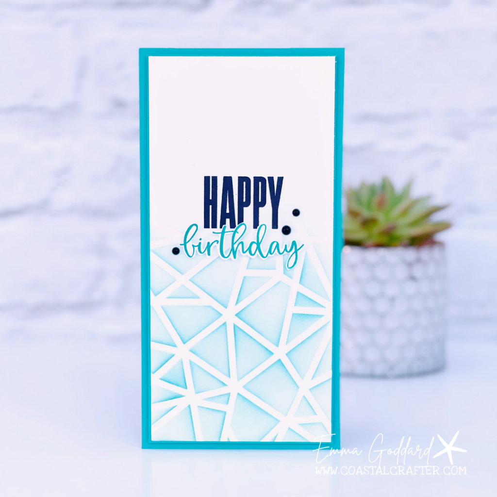 Masculine Makes don't have to be difficult. This tall and slim card was created using the Stampin' Up! Plenty of Pattern Decorative masks for a blended background using Pool Party Ink